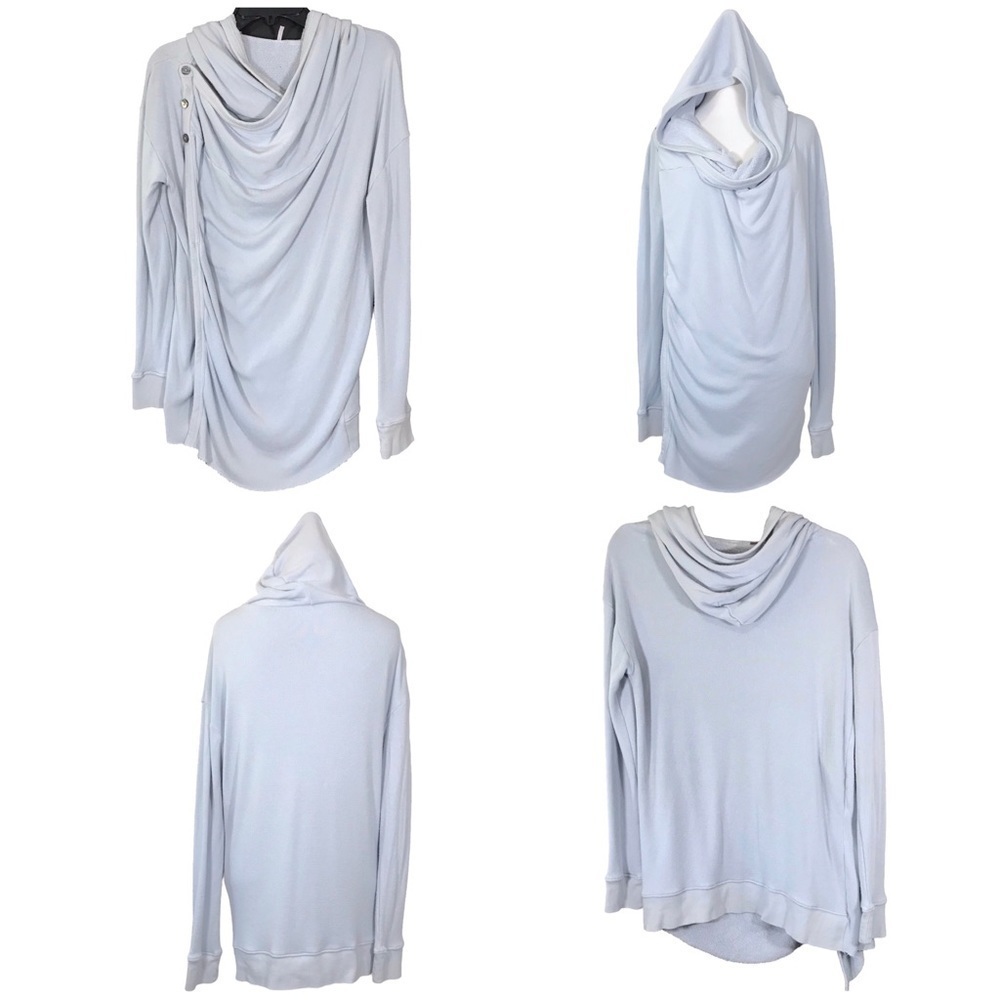 Free People Blue Terry Cloth Hooded Sweater Size Small